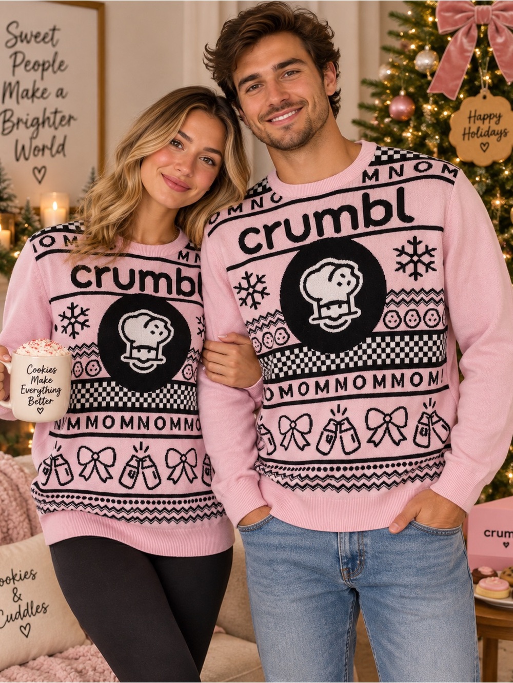 Crumbl Pink Ugly Christmas Sweater M Unisex Holiday Cookie